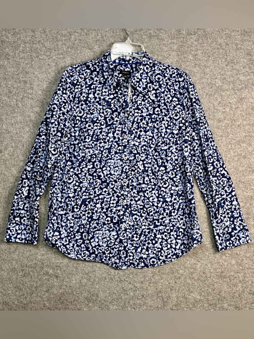Talbots Women’s M Navy/Light Blue Abstract Leopard Print Button-Up Collar Shirt